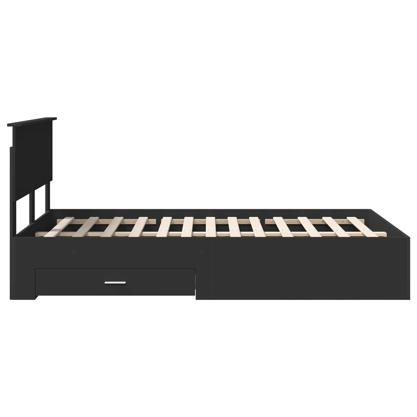 Bedframe met hoofdeinde Zwart 135 x 190 cm Bewerkt hout is nu te koop bij PeponiXL, paradijselijk wonen!