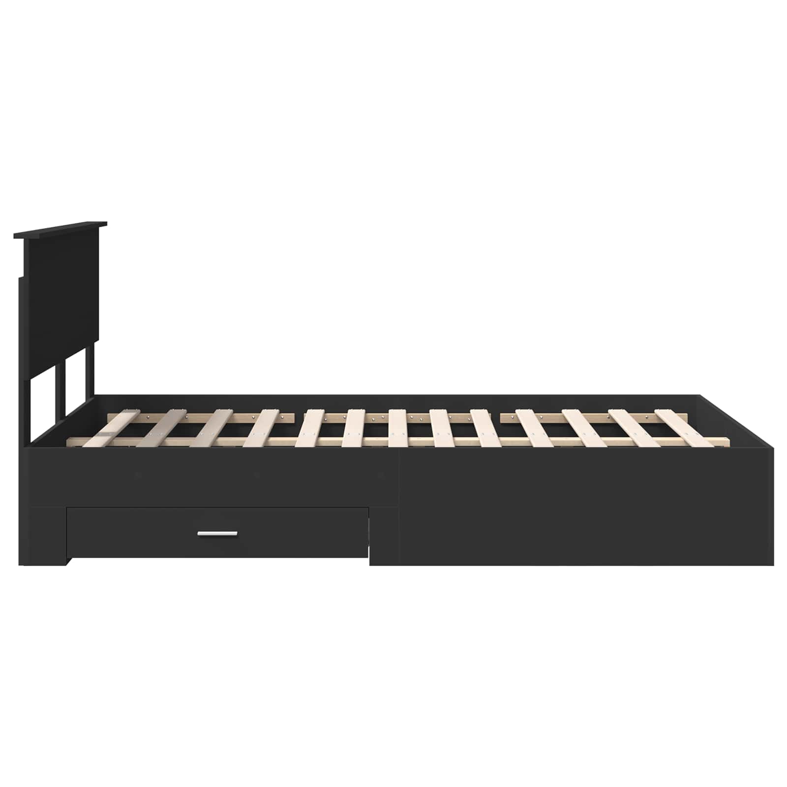 Bedframe met hoofdeinde Zwart 135 x 190 cm Bewerkt hout is nu te koop bij PeponiXL, paradijselijk wonen!
