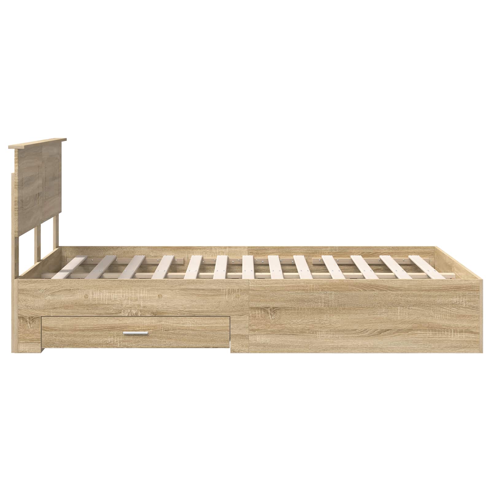 Bedframe met hoofdeinde Sonoma Eiken 135 x 190 cm Bewerkt hout is nu te koop bij PeponiXL, paradijselijk wonen!