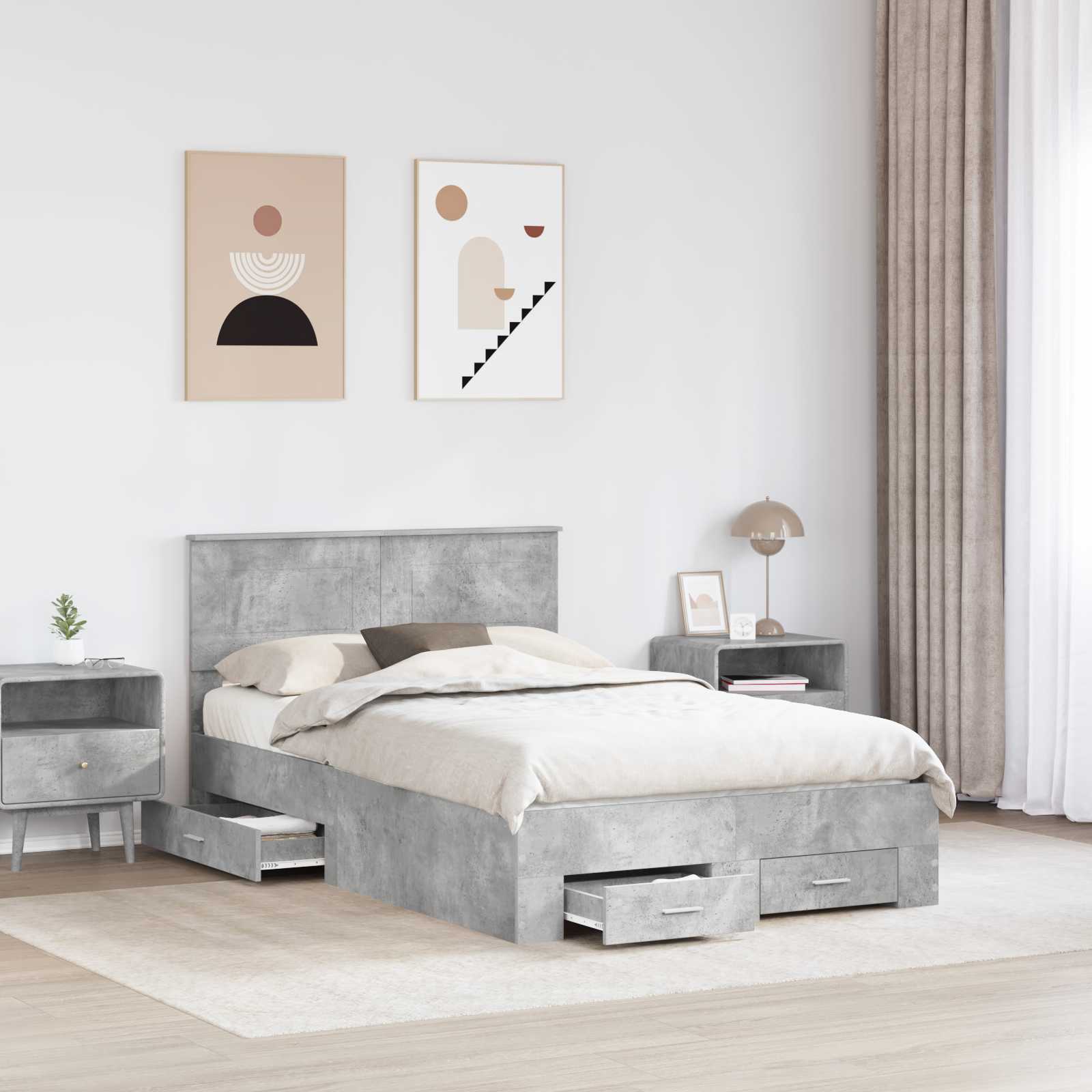 Bedframe met hoofdeinde Beton Grijs 135 x 190 cm Bewerkt hout is nu te koop bij PeponiXL, paradijselijk wonen!