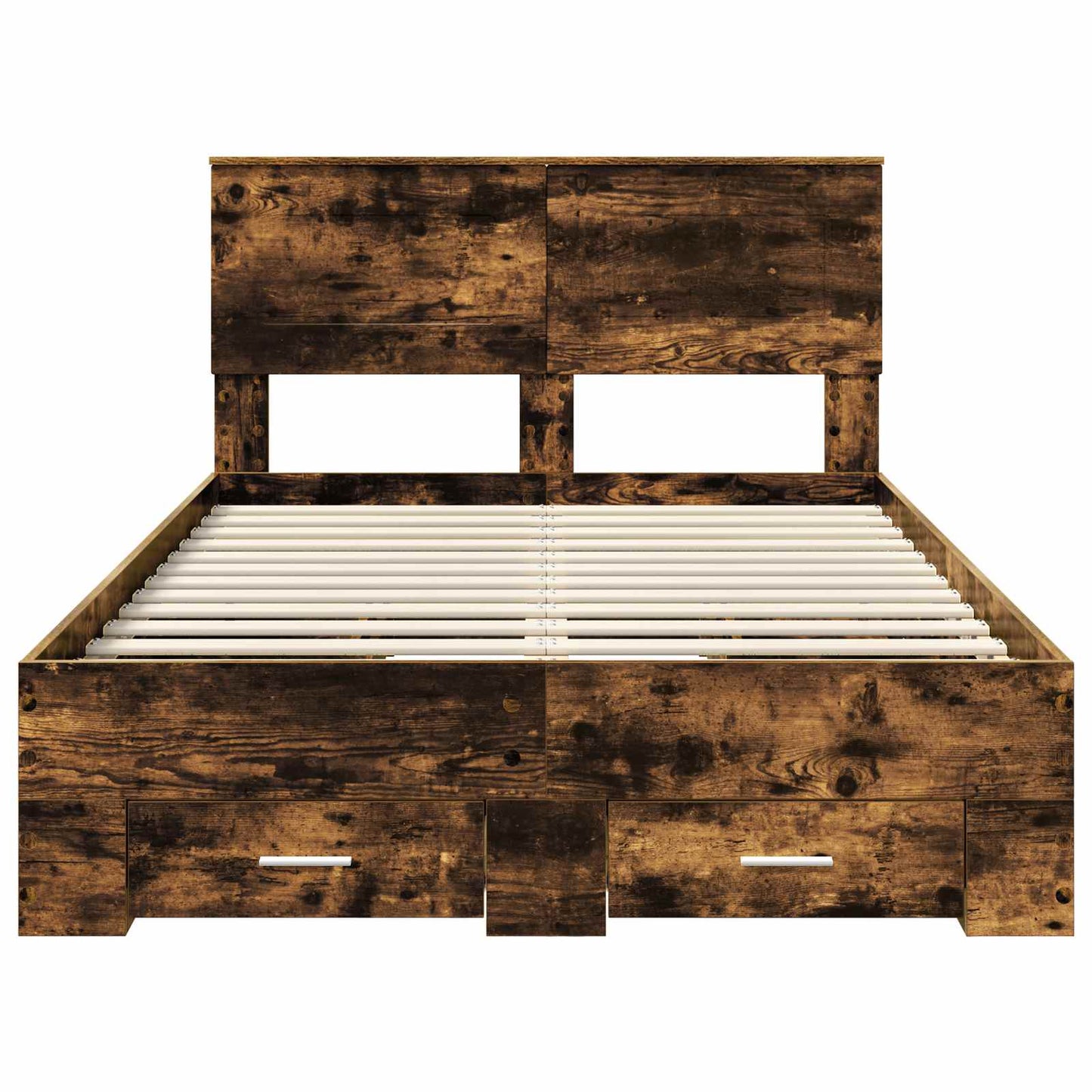 Bedframe met hoofdeinde Gerookt eiken 135 x 190 cm Bewerkt hout is nu te koop bij PeponiXL, paradijselijk wonen!