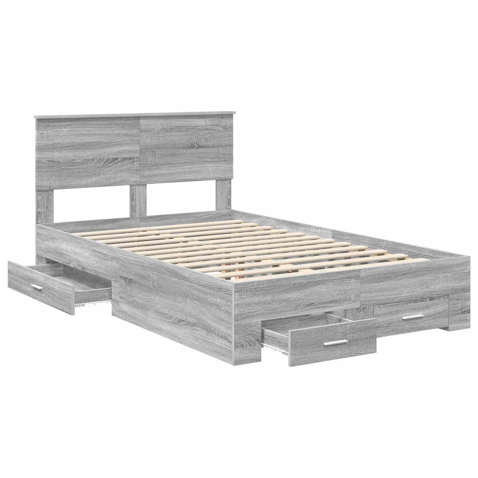 Bedframe met hoofdeinde Grijs Sonoma 135 x 190 cm Bewerkt hout is nu te koop bij PeponiXL, paradijselijk wonen!