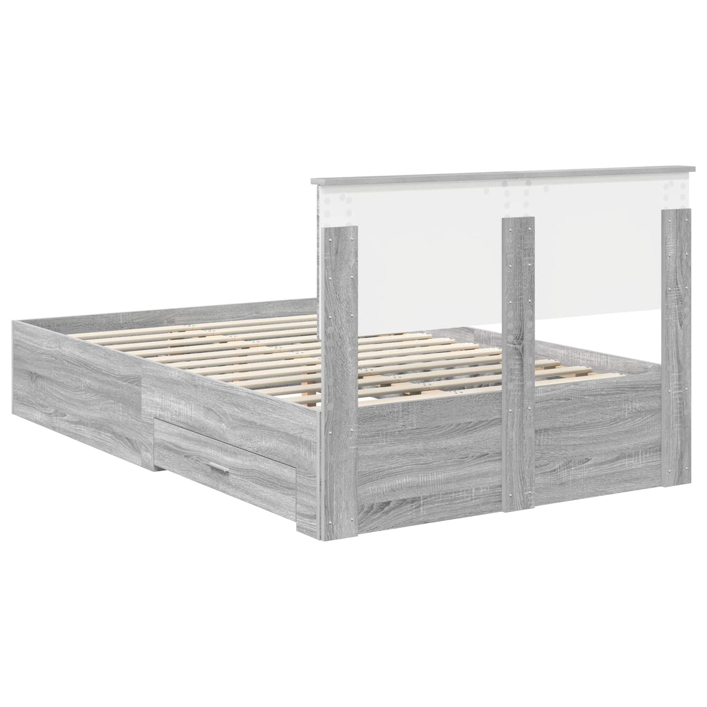 Bedframe met hoofdeinde Grijs Sonoma 135 x 190 cm Bewerkt hout is nu te koop bij PeponiXL, paradijselijk wonen!