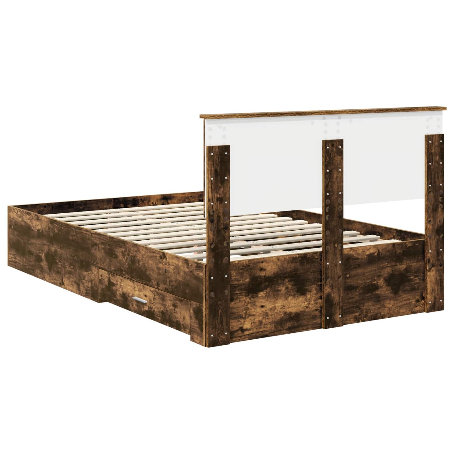 Bedframe met hoofdeinde Gerookt eiken 120 x 190 cm Bewerkt hout is nu te koop bij PeponiXL, paradijselijk wonen!