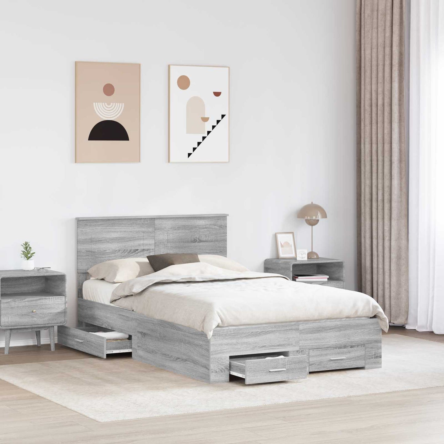 Bedframe met hoofdeinde Grijs Sonoma 120 x 190 cm Bewerkt hout is nu te koop bij PeponiXL, paradijselijk wonen!