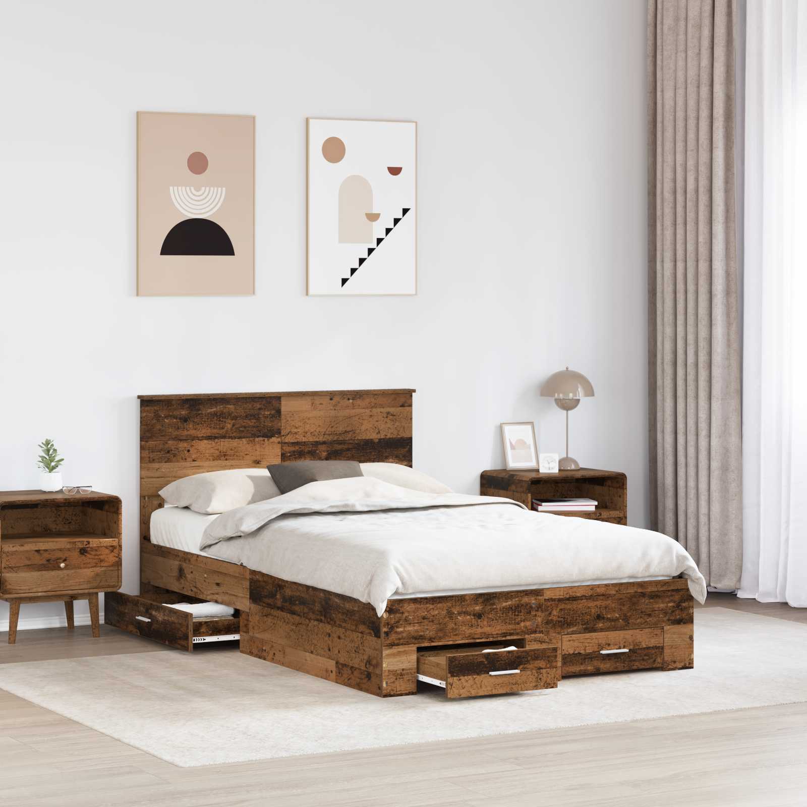 Bedframe met hoofdeinde Oudhout 120 x 190 cm Bewerkt hout is nu te koop bij PeponiXL, paradijselijk wonen!