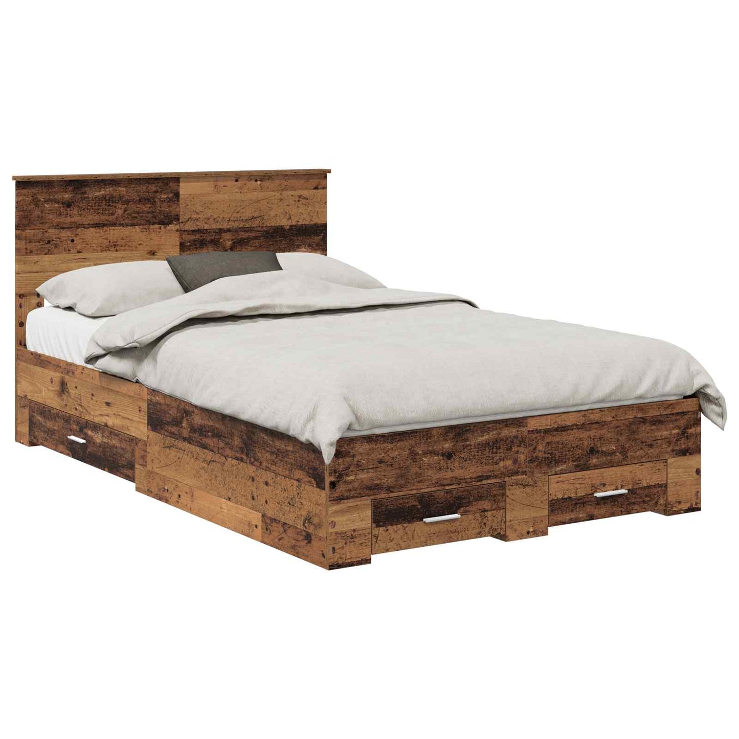 Bedframe met hoofdeinde Oudhout 120 x 190 cm Bewerkt hout is nu te koop bij PeponiXL, paradijselijk wonen!