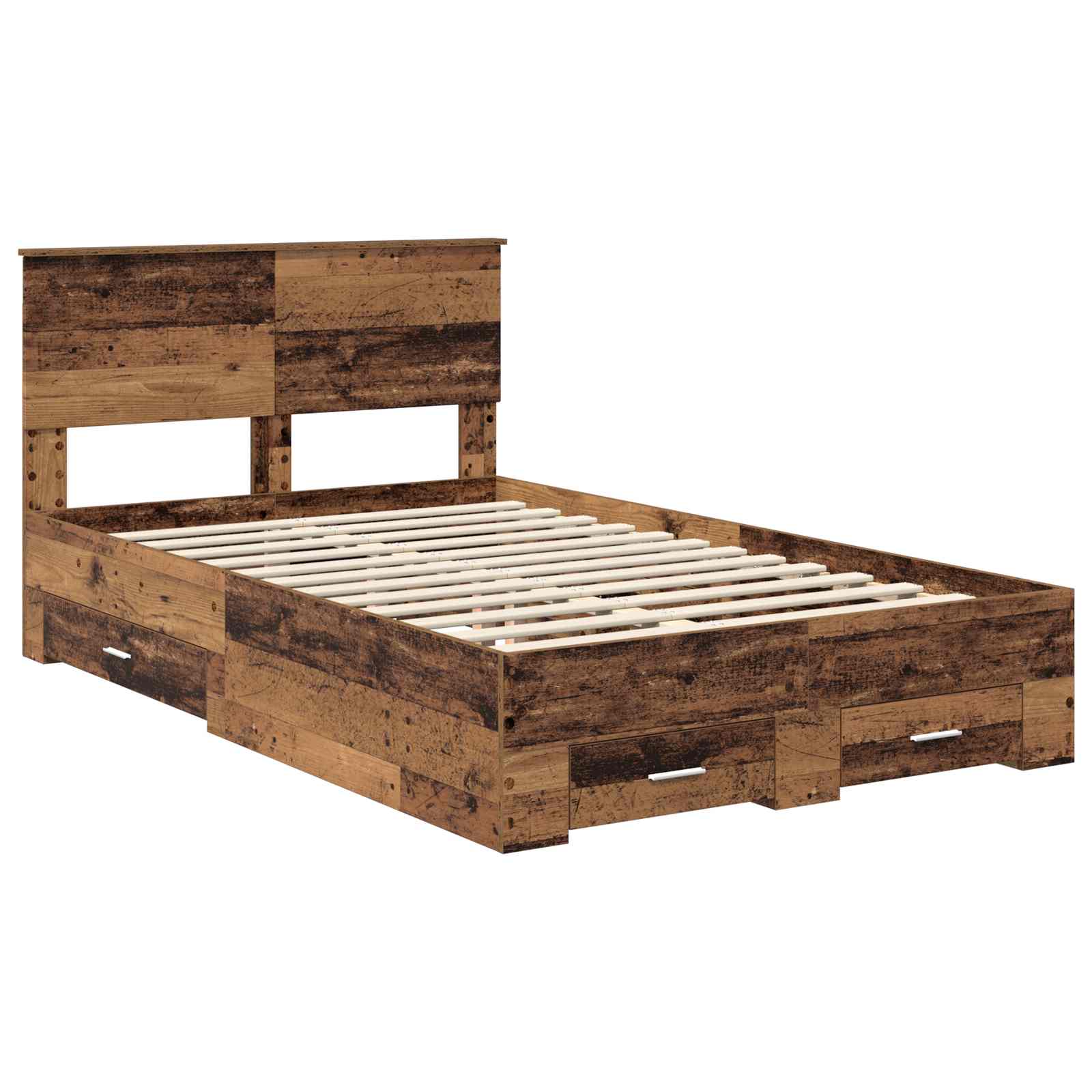 Bedframe met hoofdeinde Oudhout 120 x 190 cm Bewerkt hout is nu te koop bij PeponiXL, paradijselijk wonen!