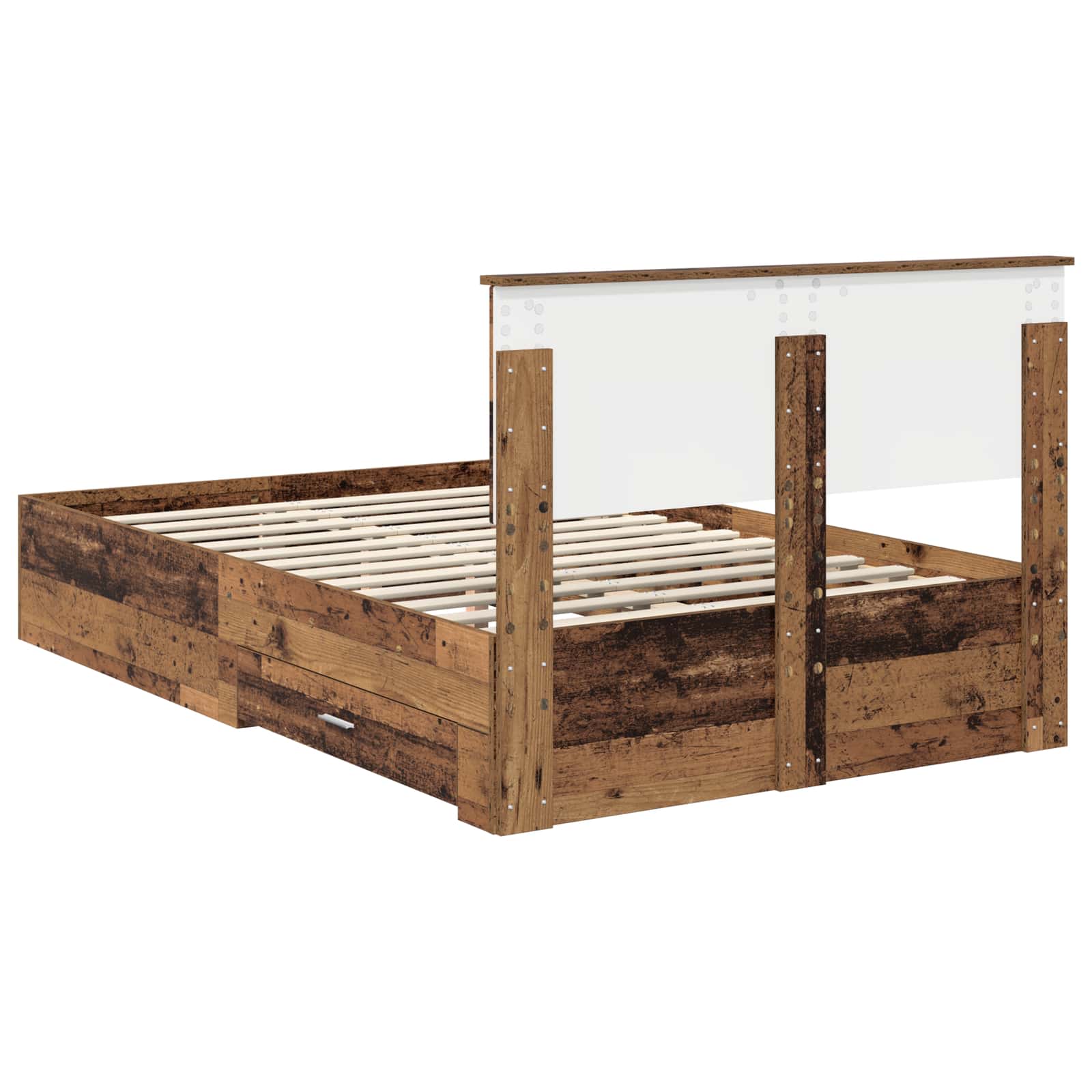 Bedframe met hoofdeinde Oudhout 120 x 190 cm Bewerkt hout is nu te koop bij PeponiXL, paradijselijk wonen!