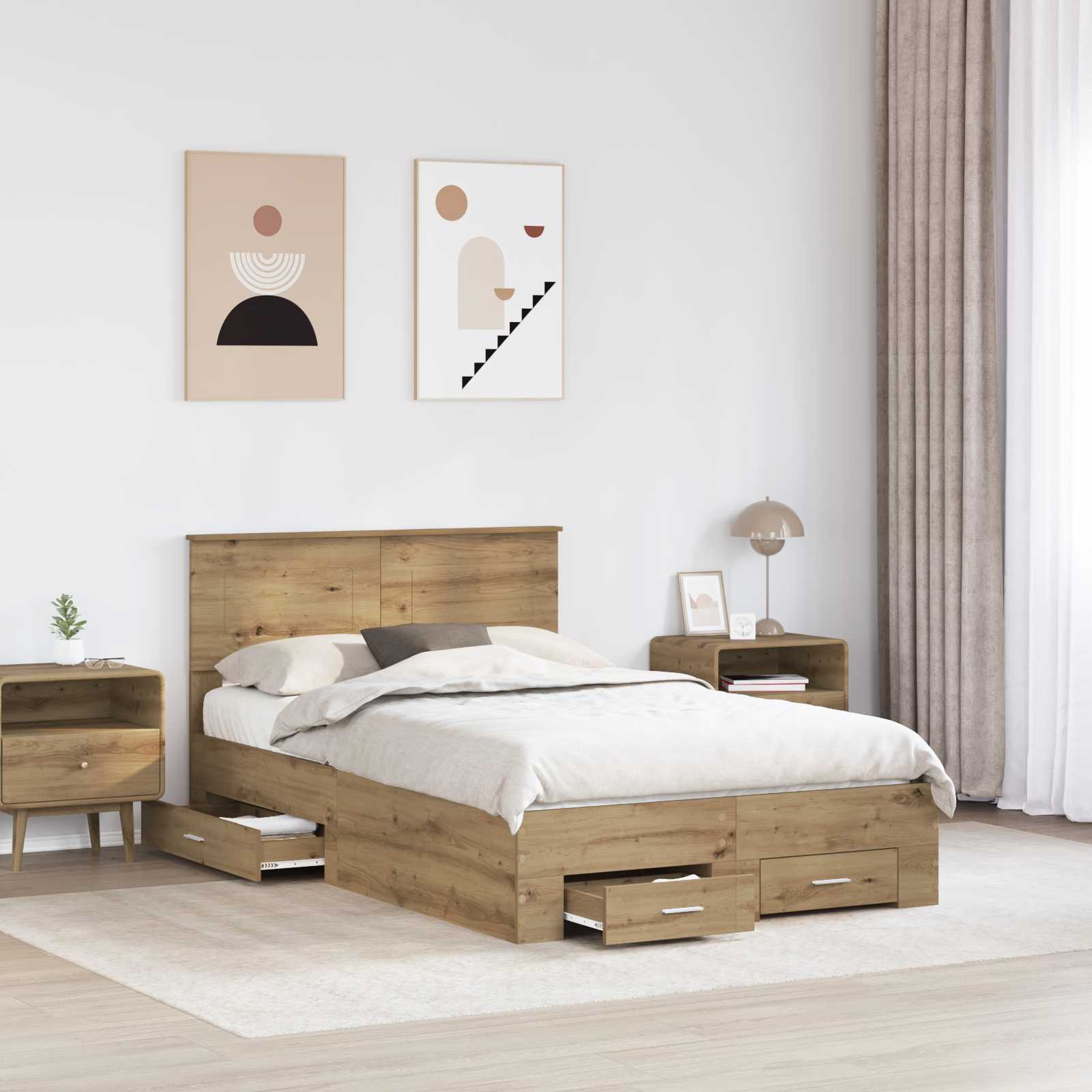 Bedframe met hoofdeinde Artisan Eiken 120 x 190 cm Bewerkt hout is nu te koop bij PeponiXL, paradijselijk wonen!