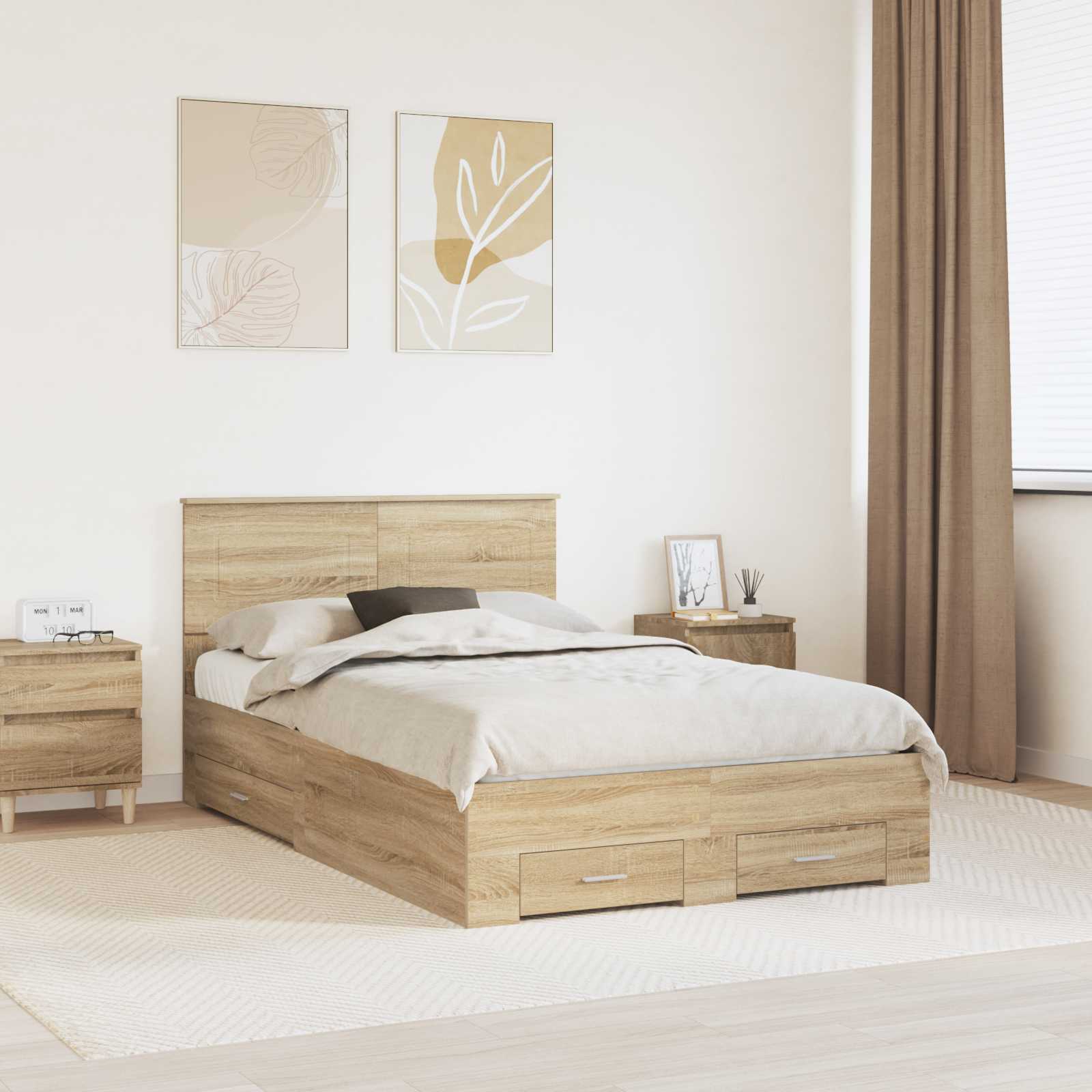 Bedframe met hoofdeinde Sonoma Eiken 120 x 200 cm Bewerkt hout is nu te koop bij PeponiXL, paradijselijk wonen!