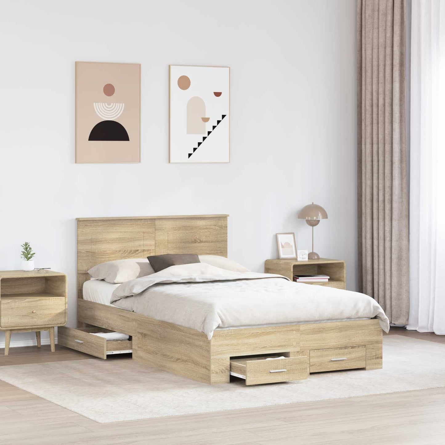 Bedframe met hoofdeinde Sonoma Eiken 120 x 200 cm Bewerkt hout is nu te koop bij PeponiXL, paradijselijk wonen!