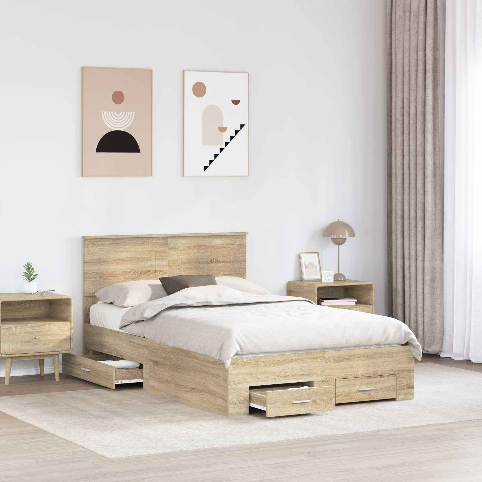Bedframe met hoofdeinde Sonoma Eiken 120 x 200 cm Bewerkt hout is nu te koop bij PeponiXL, paradijselijk wonen!