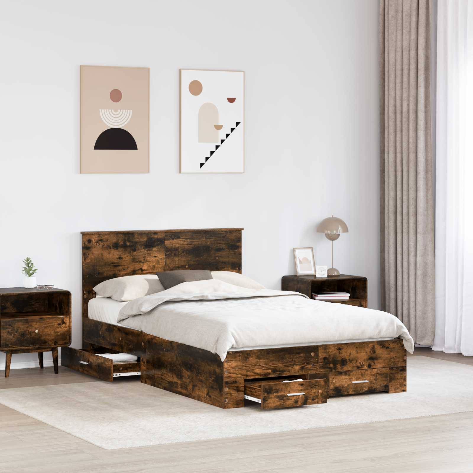 Bedframe met hoofdeinde Gerookt eiken 120 x 200 cm Bewerkt hout is nu te koop bij PeponiXL, paradijselijk wonen!