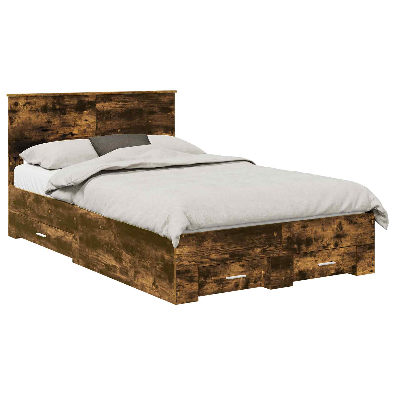 Bedframe met hoofdeinde Gerookt eiken 120 x 200 cm Bewerkt hout is nu te koop bij PeponiXL, paradijselijk wonen!