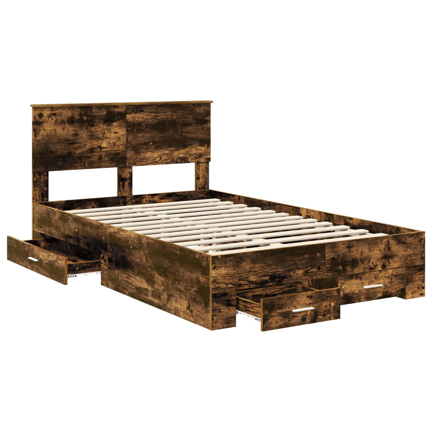 Bedframe met hoofdeinde Gerookt eiken 120 x 200 cm Bewerkt hout is nu te koop bij PeponiXL, paradijselijk wonen!
