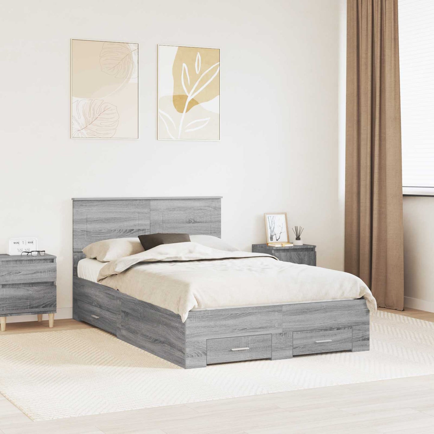 Bedframe met hoofdeinde Grijs Sonoma 120 x 200 cm Bewerkt hout is nu te koop bij PeponiXL, paradijselijk wonen!