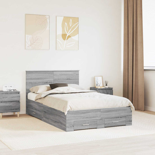 Bedframe met hoofdeinde Grijs Sonoma 120 x 200 cm Bewerkt hout is nu te koop bij PeponiXL, paradijselijk wonen!