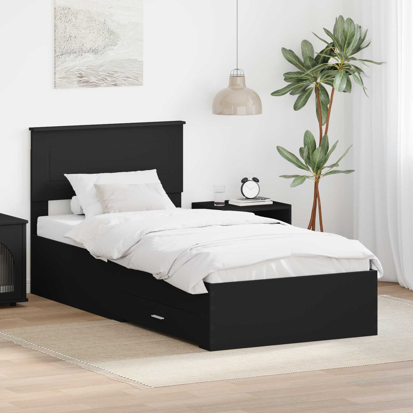 Bedframe met lade Zwart en Zilver 100 x 200 cm Bewerkt hout is nu te koop bij PeponiXL, paradijselijk wonen!