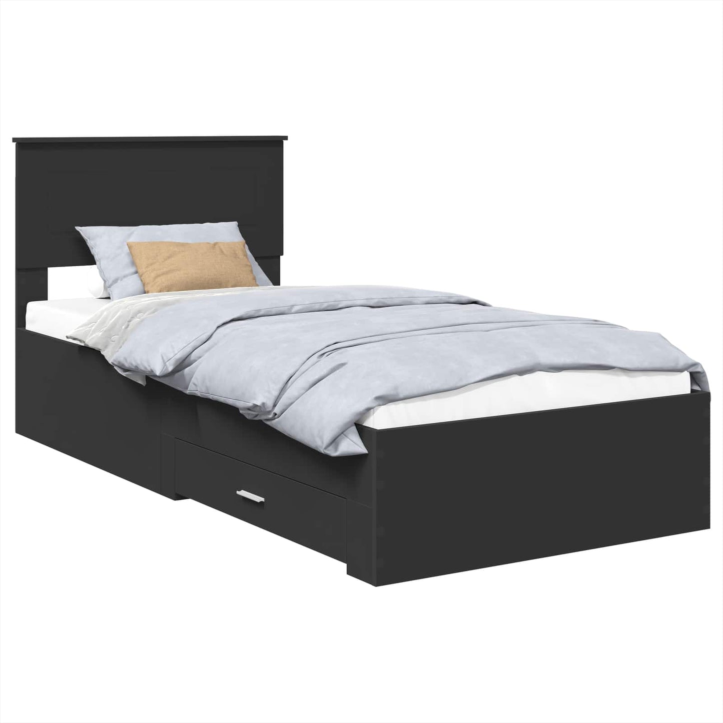 Bedframe met lade Zwart en Zilver 100 x 200 cm Bewerkt hout is nu te koop bij PeponiXL, paradijselijk wonen!