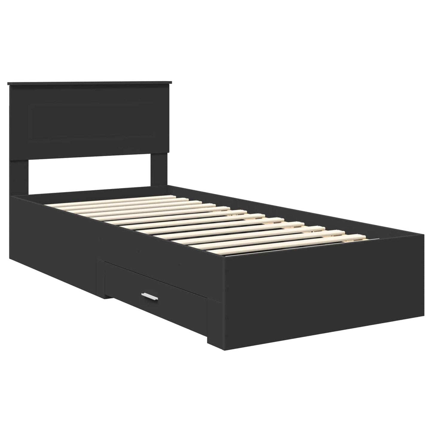 Bedframe met lade Zwart en Zilver 100 x 200 cm Bewerkt hout is nu te koop bij PeponiXL, paradijselijk wonen!