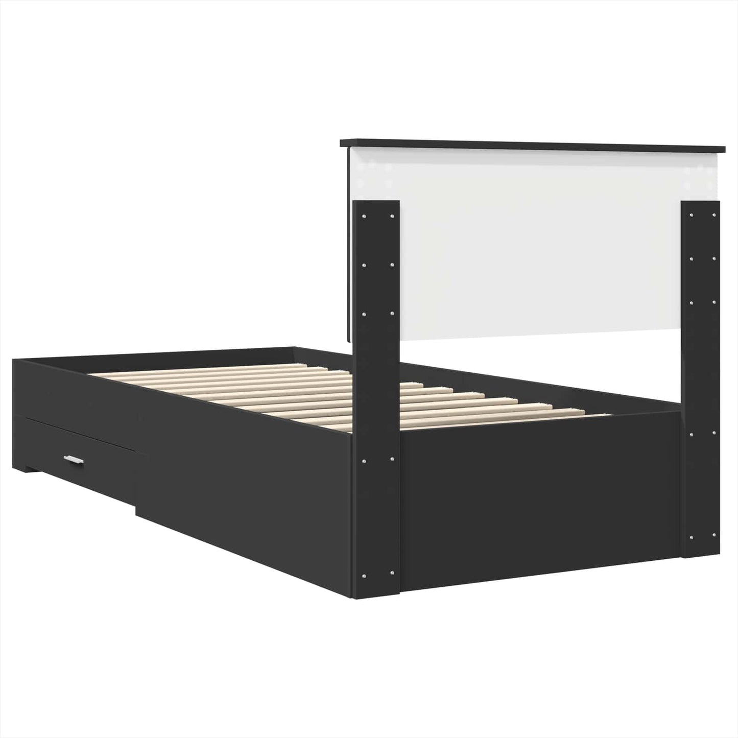 Bedframe met lade Zwart en Zilver 100 x 200 cm Bewerkt hout is nu te koop bij PeponiXL, paradijselijk wonen!