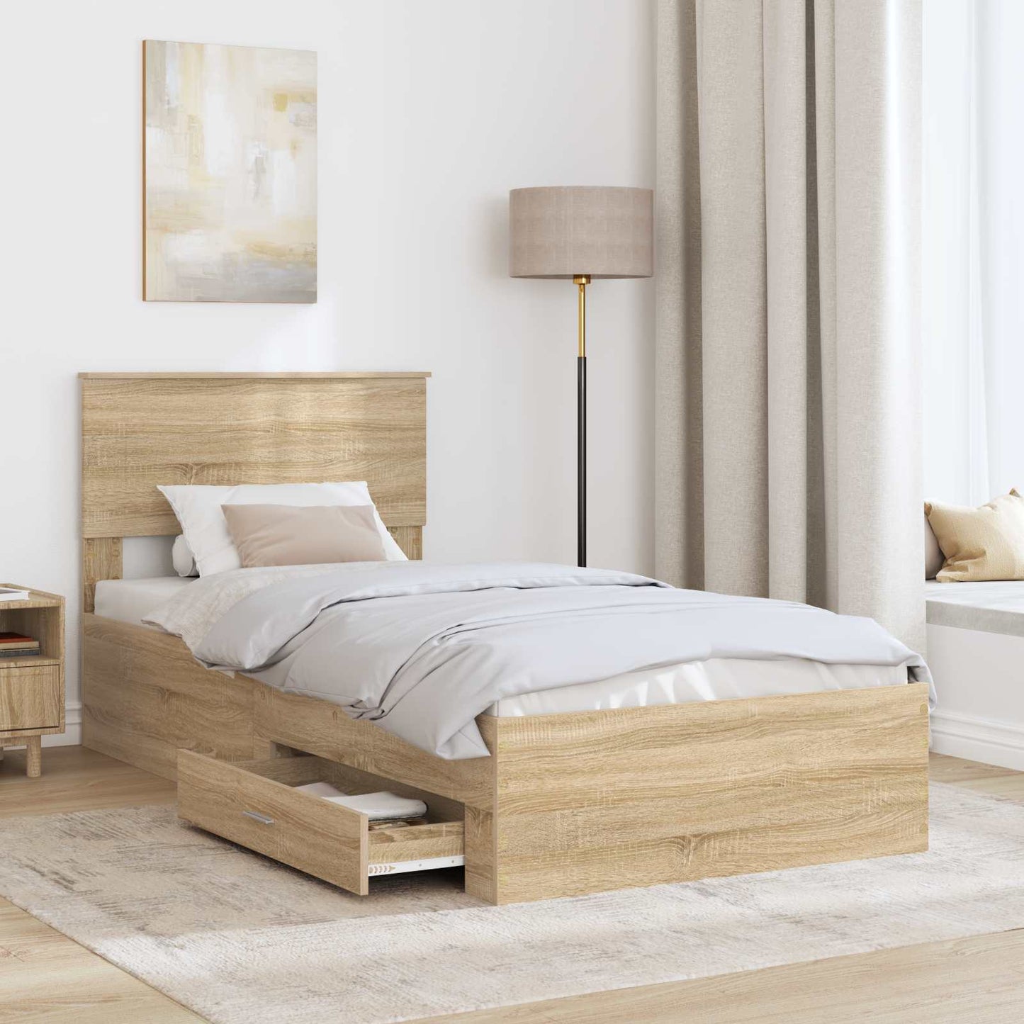 Bedframe met hoofdeinde Sonoma Eiken 100 x 200 cm Bewerkt hout is nu te koop bij PeponiXL, paradijselijk wonen!