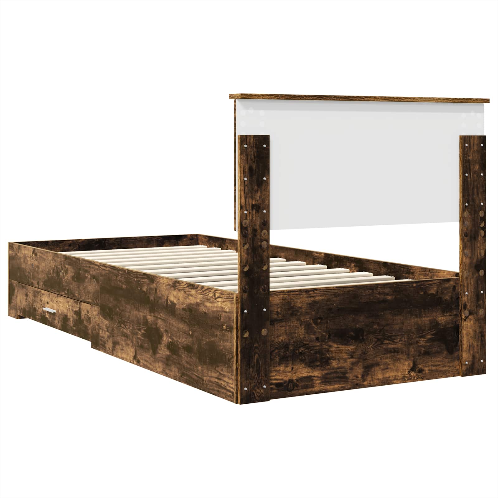 Bedframe met hoofdeinde Gerookt eiken 100 x 200 cm Bewerkt hout is nu te koop bij PeponiXL, paradijselijk wonen!