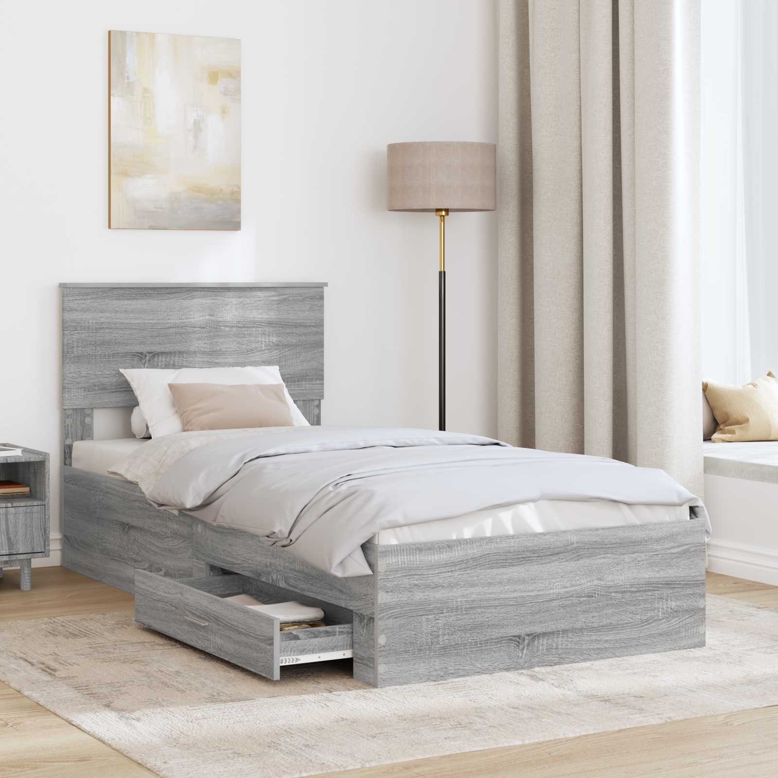 Bedframe met hoofdeinde Grijs Sonoma 100 x 200 cm Bewerkt hout is nu te koop bij PeponiXL, paradijselijk wonen!