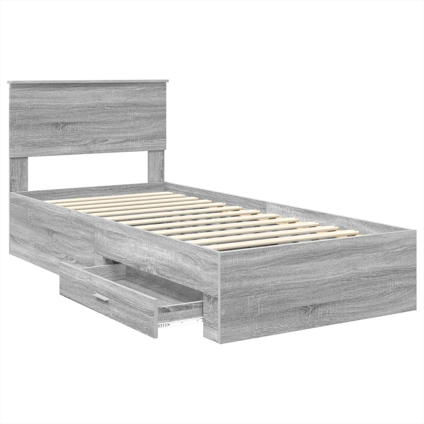 Bedframe met hoofdeinde Grijs Sonoma 100 x 200 cm Bewerkt hout is nu te koop bij PeponiXL, paradijselijk wonen!