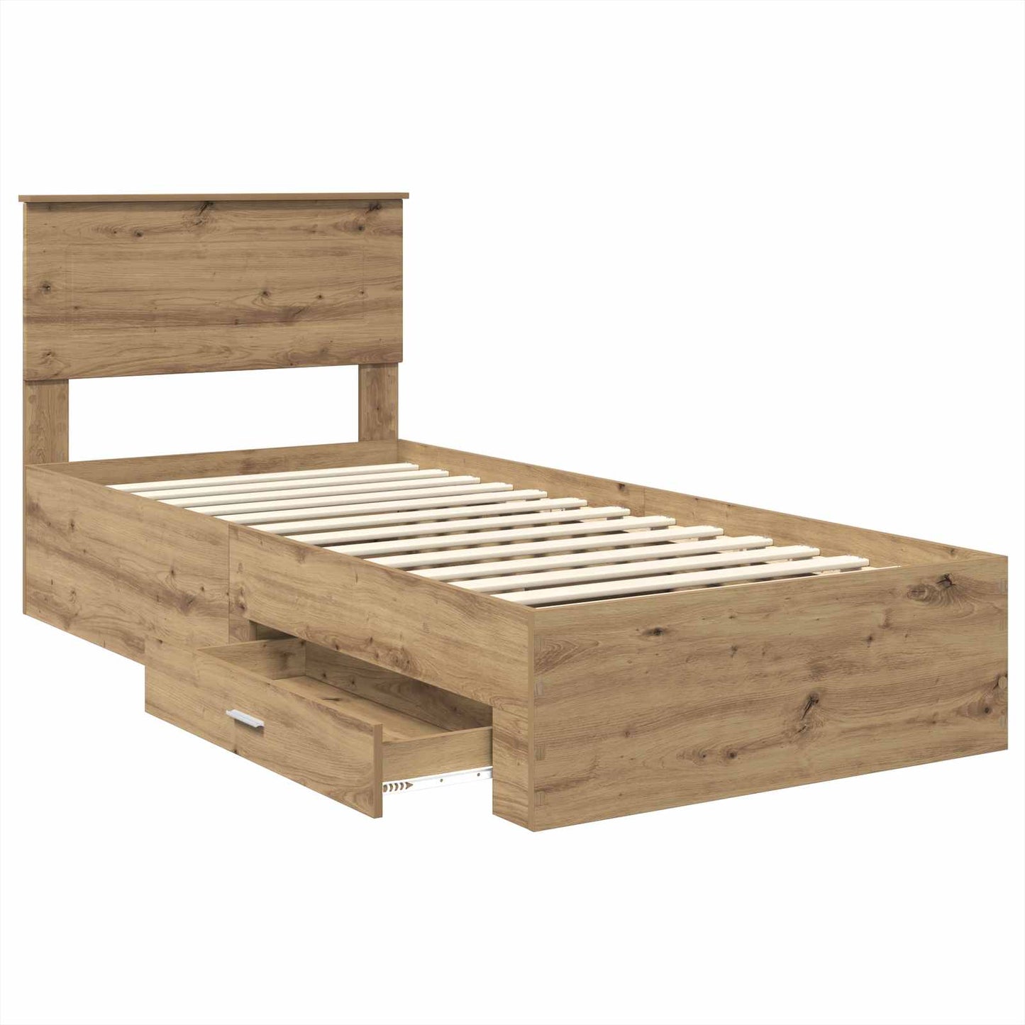 Bedframe met hoofdeinde Artisan Eiken 100 x 200 cm Bewerkt hout is nu te koop bij PeponiXL, paradijselijk wonen!