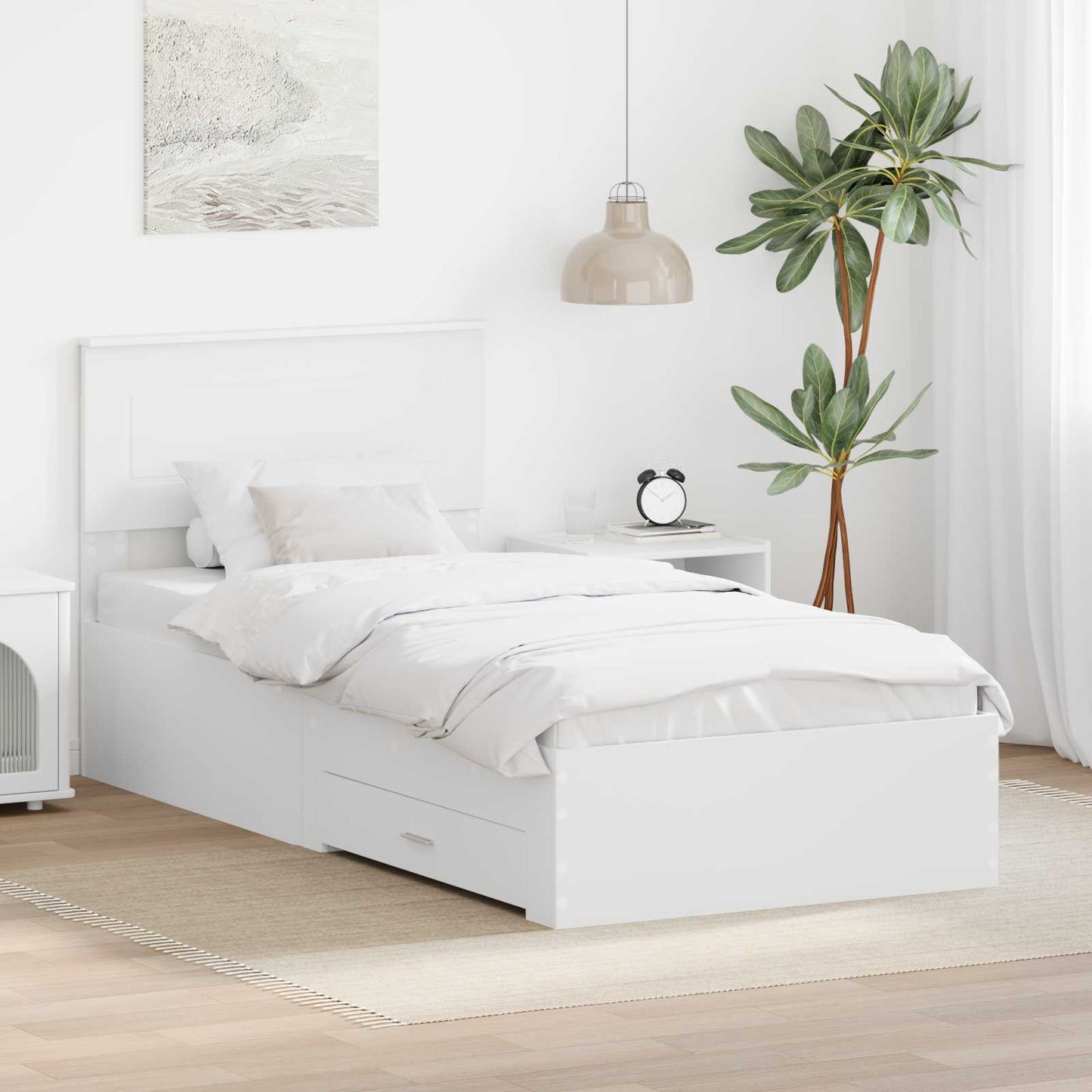 Bedframe met hoofdeinde met lade Wit 90 x 190 cm Bewerkt hout is nu te koop bij PeponiXL, paradijselijk wonen!