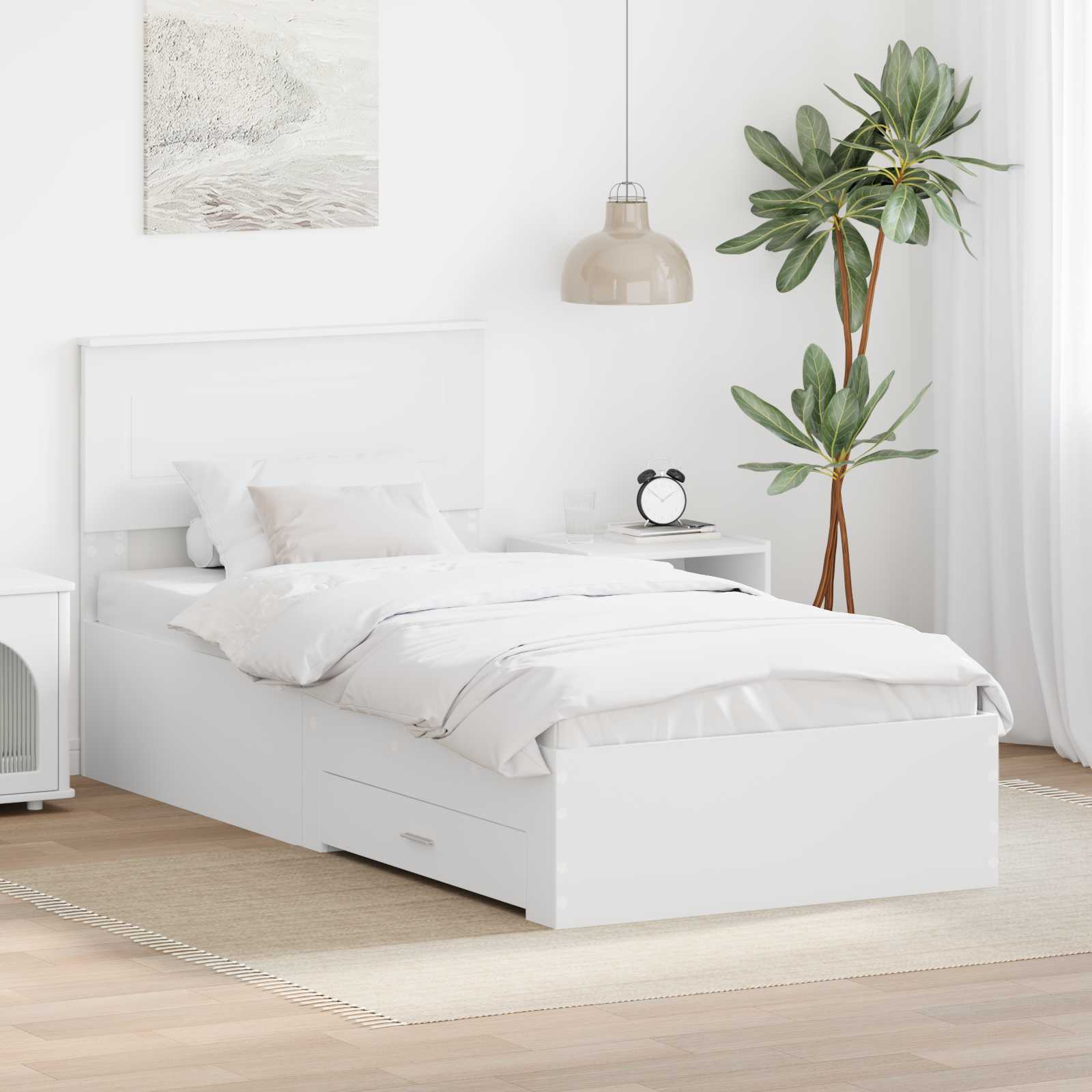 Bedframe met hoofdeinde met lade Wit 90 x 190 cm Bewerkt hout is nu te koop bij PeponiXL, paradijselijk wonen!