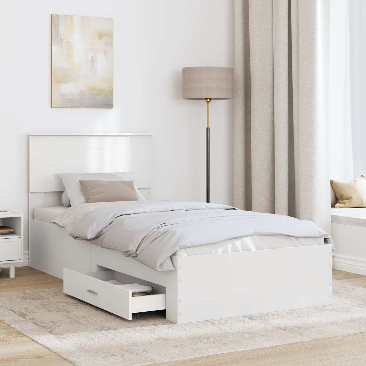 Bedframe met hoofdeinde met lade Wit 90 x 190 cm Bewerkt hout is nu te koop bij PeponiXL, paradijselijk wonen!