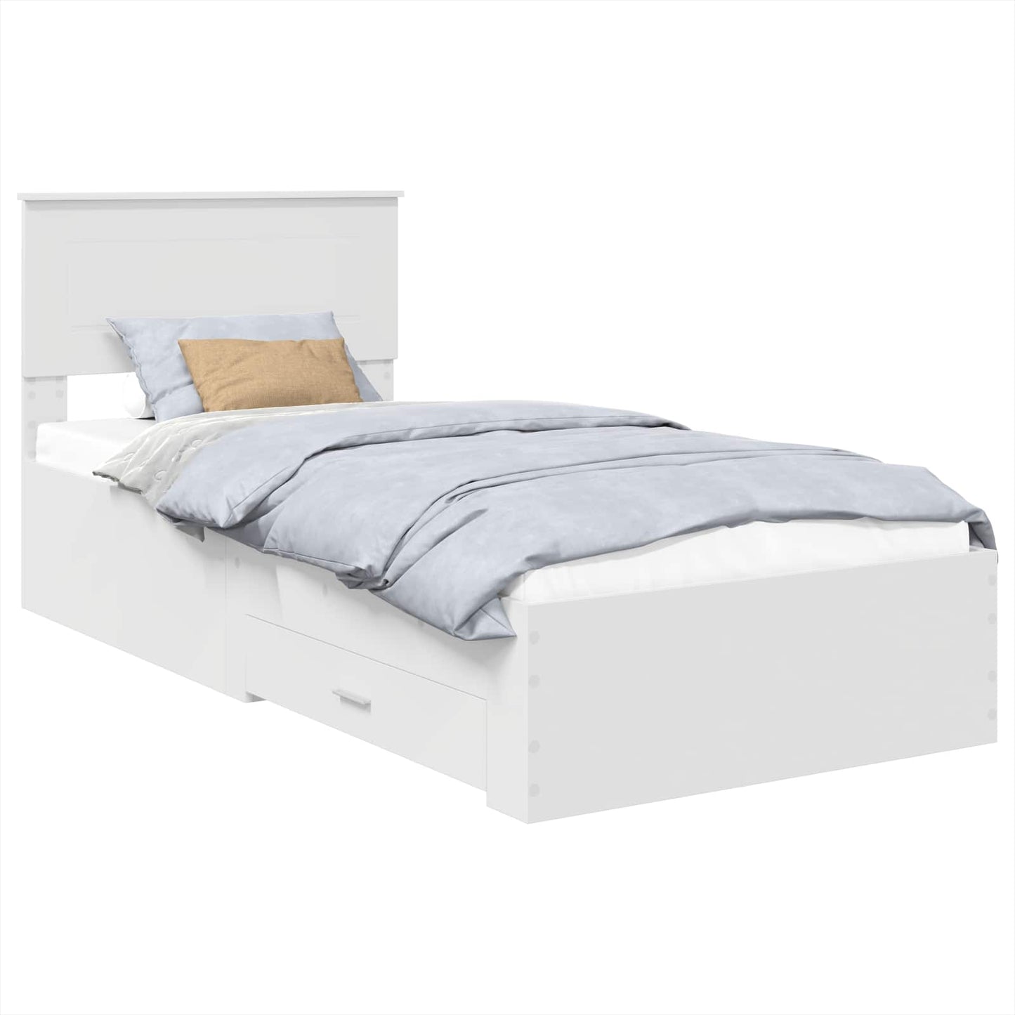 Bedframe met hoofdeinde met lade Wit 90 x 190 cm Bewerkt hout is nu te koop bij PeponiXL, paradijselijk wonen!