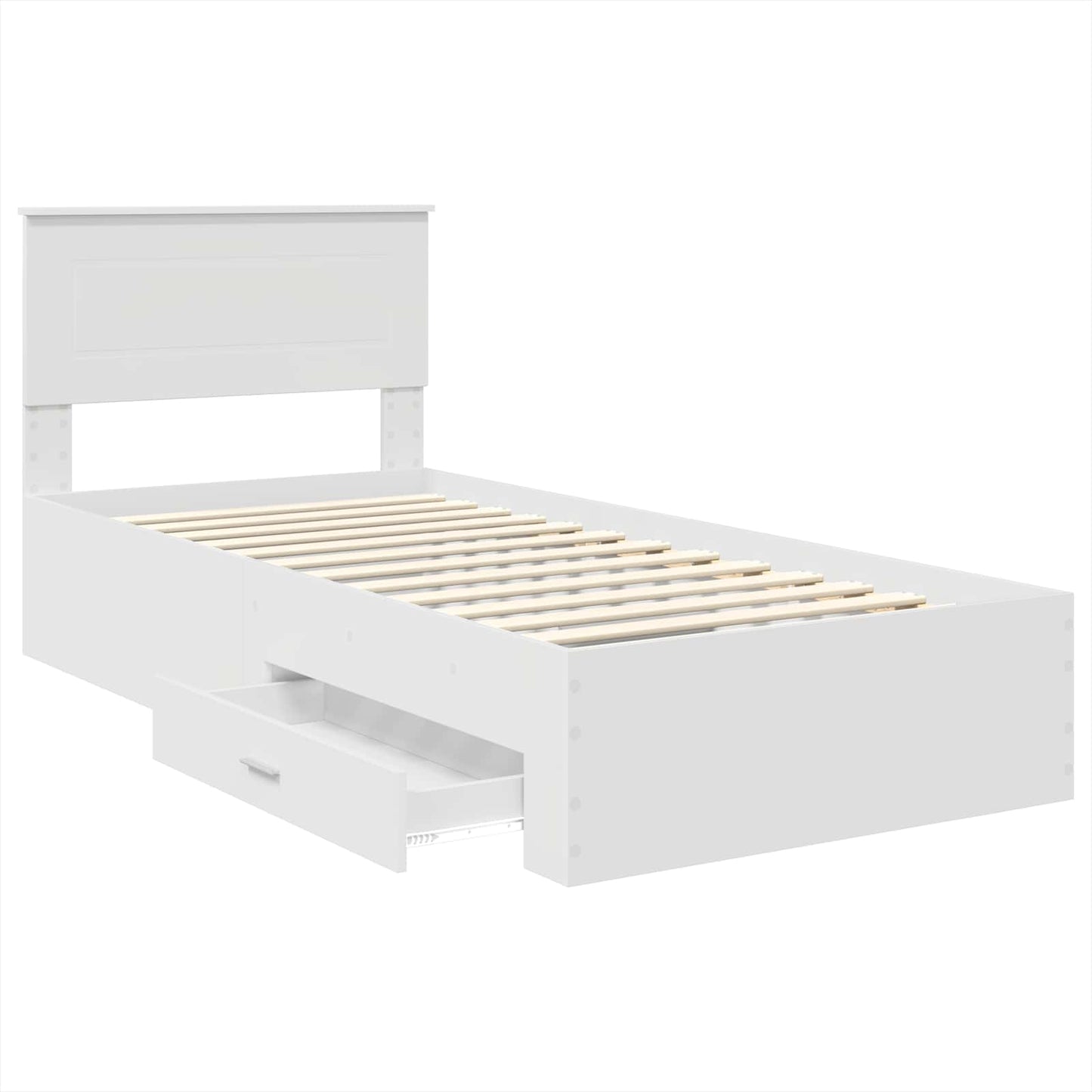 Bedframe met hoofdeinde met lade Wit 90 x 190 cm Bewerkt hout is nu te koop bij PeponiXL, paradijselijk wonen!
