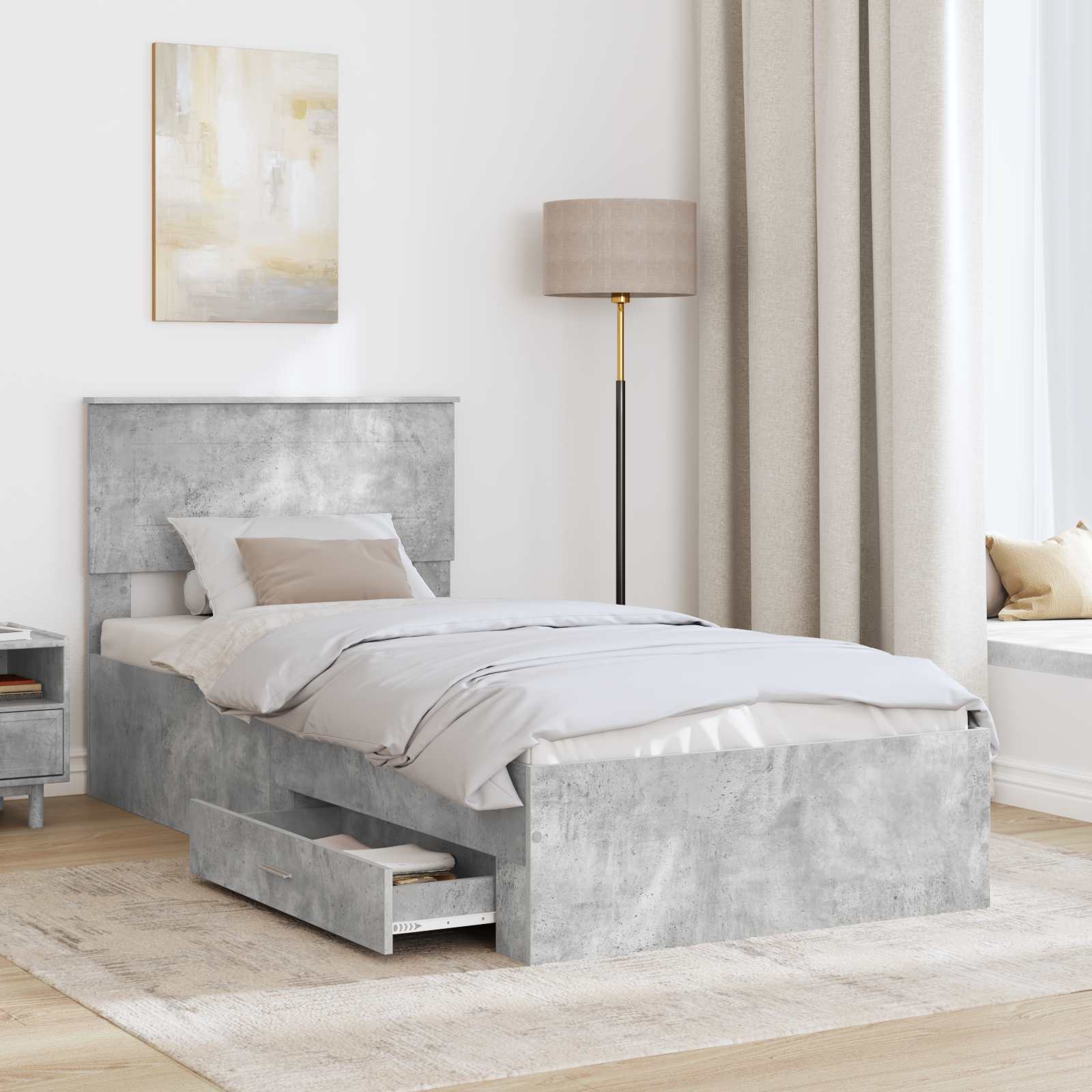 Bedframe met hoofdeinde Beton Grijs 90 x 190 cm Bewerkt hout is nu te koop bij PeponiXL, paradijselijk wonen!