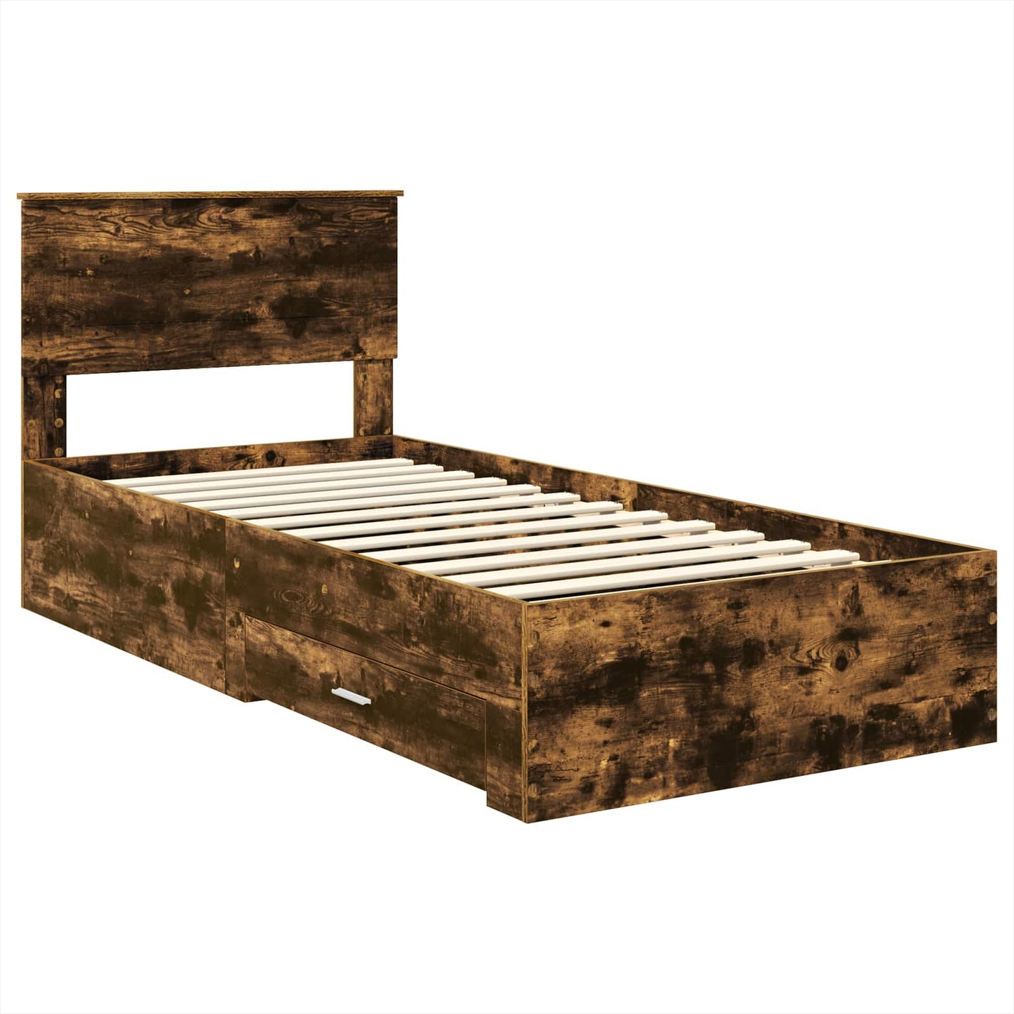 Bedframe met hoofdeinde Gerookt eiken 90 x 190 cm Bewerkt hout is nu te koop bij PeponiXL, paradijselijk wonen!