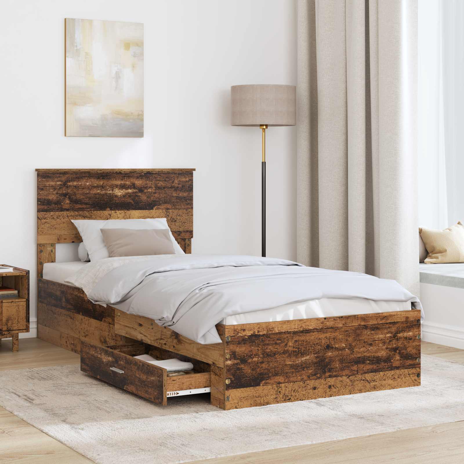 Bedframe met hoofdeinde Oudhout 90 x 190 cm Bewerkt hout is nu te koop bij PeponiXL, paradijselijk wonen!