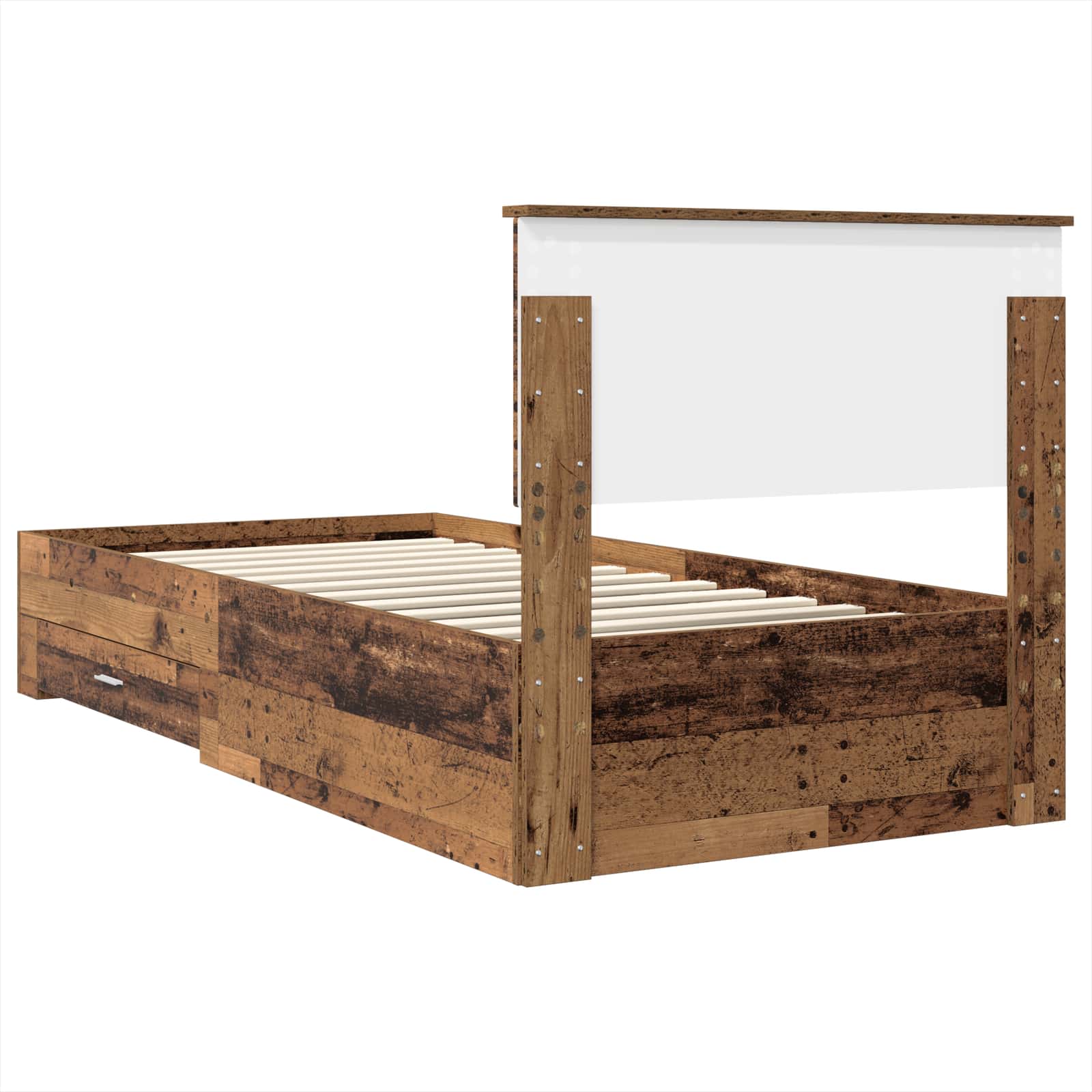 Bedframe met hoofdeinde Oudhout 90 x 190 cm Bewerkt hout is nu te koop bij PeponiXL, paradijselijk wonen!