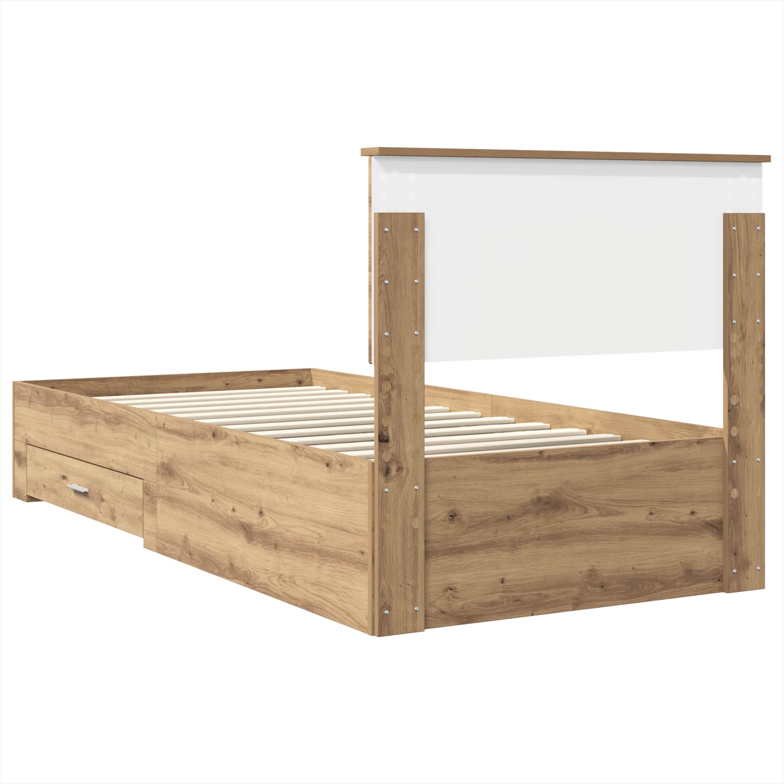 Bedframe met hoofdeinde Artisan Eiken 90 x 190 cm Bewerkt hout is nu te koop bij PeponiXL, paradijselijk wonen!