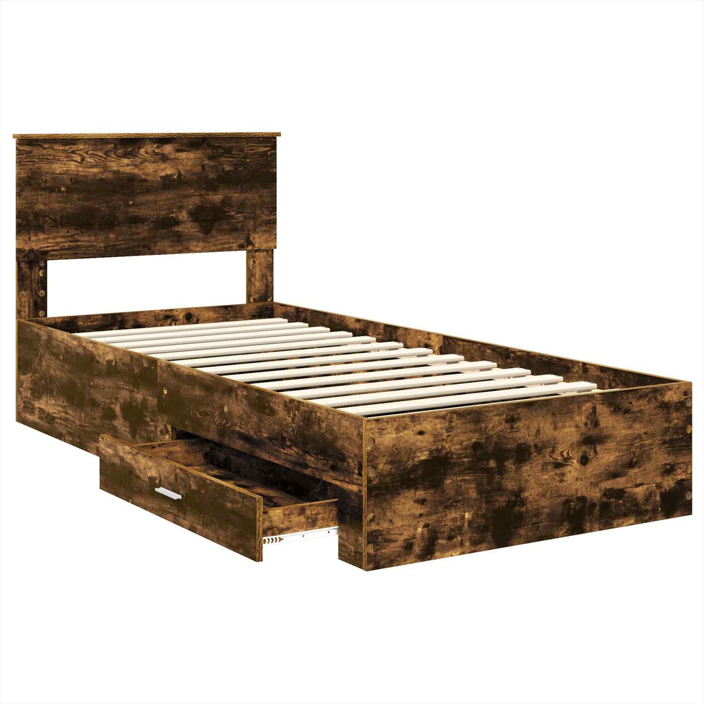 Bedframe met hoofdeinde Gerookt eiken 90 x 200 cm Bewerkt hout is nu te koop bij PeponiXL, paradijselijk wonen!