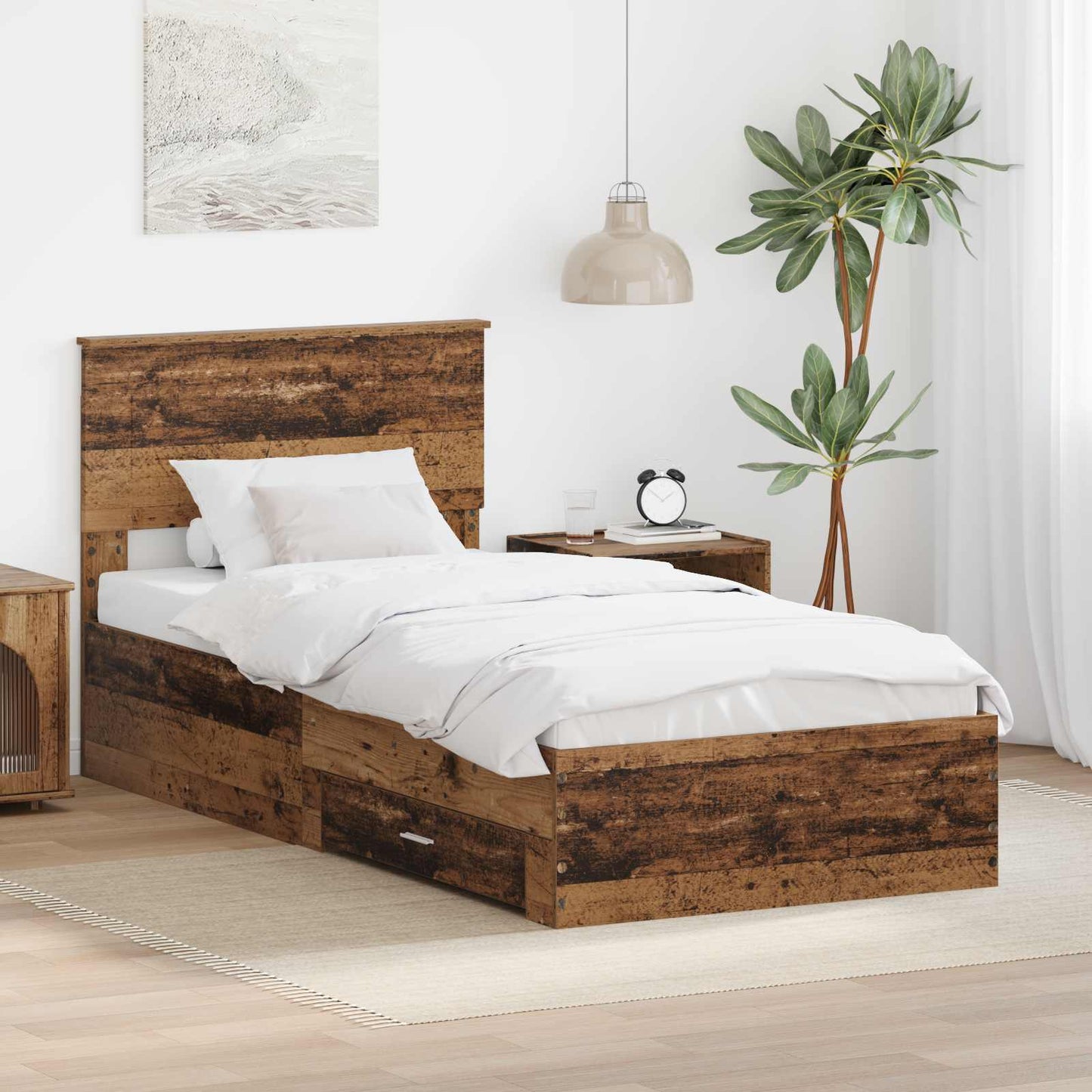 Bedframe met hoofdeinde Oudhout 90 x 200 cm Bewerkt hout is nu te koop bij PeponiXL, paradijselijk wonen!