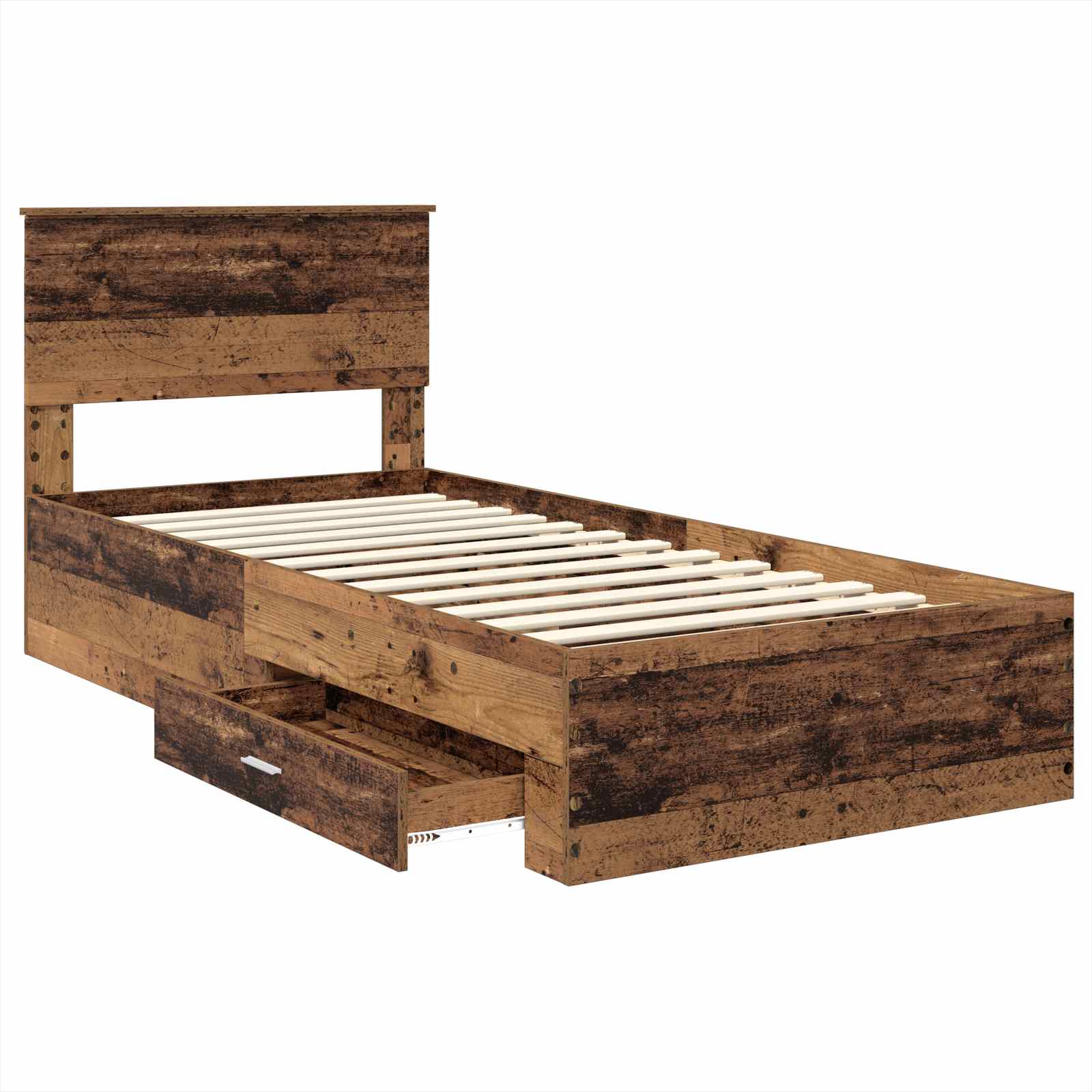 Bedframe met hoofdeinde Oudhout 90 x 200 cm Bewerkt hout is nu te koop bij PeponiXL, paradijselijk wonen!