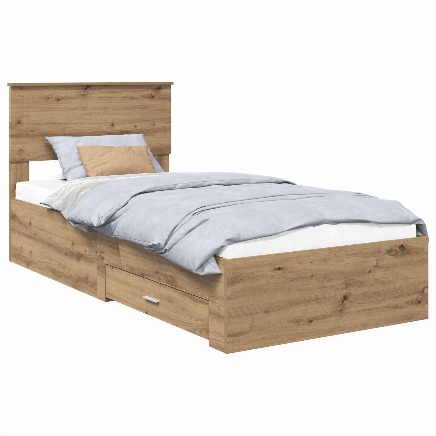 Bedframe met hoofdeinde Artisan Eiken 90 x 200 cm Bewerkt hout is nu te koop bij PeponiXL, paradijselijk wonen!