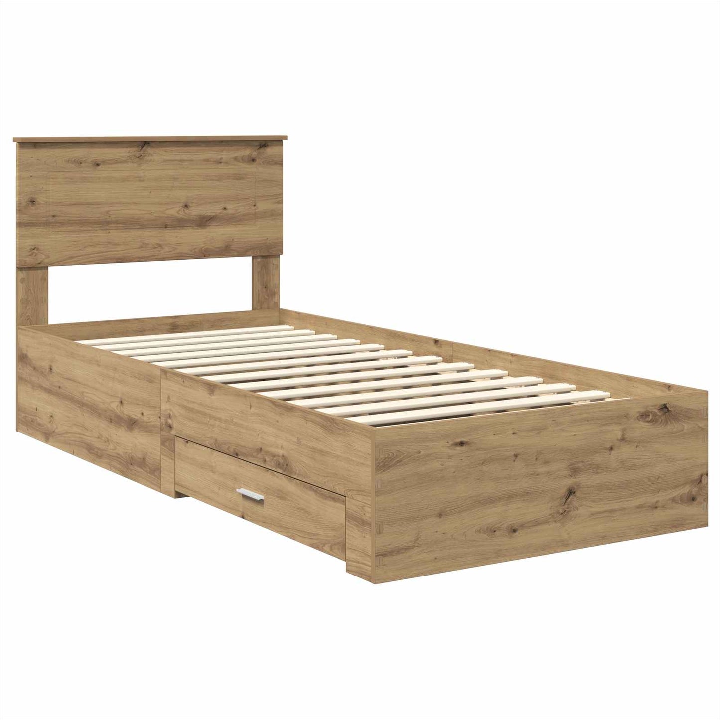 Bedframe met hoofdeinde Artisan Eiken 90 x 200 cm Bewerkt hout is nu te koop bij PeponiXL, paradijselijk wonen!