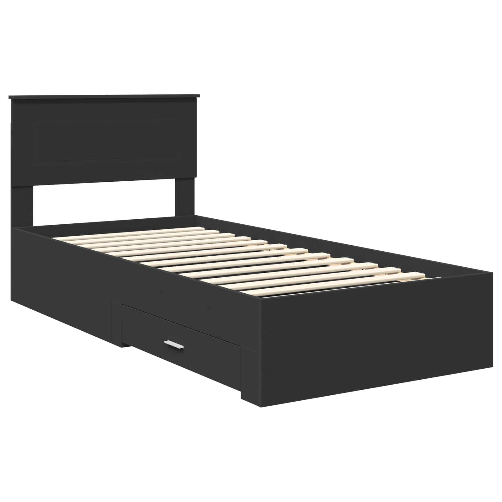 Bedframe met lade Zwart en Zilver 75 x 190 cm Bewerkt hout is nu te koop bij PeponiXL, paradijselijk wonen!