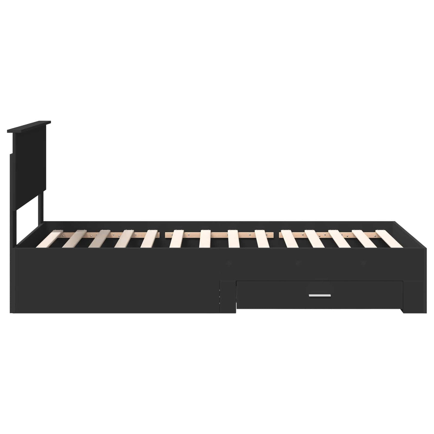 Bedframe met lade Zwart en Zilver 75 x 190 cm Bewerkt hout is nu te koop bij PeponiXL, paradijselijk wonen!