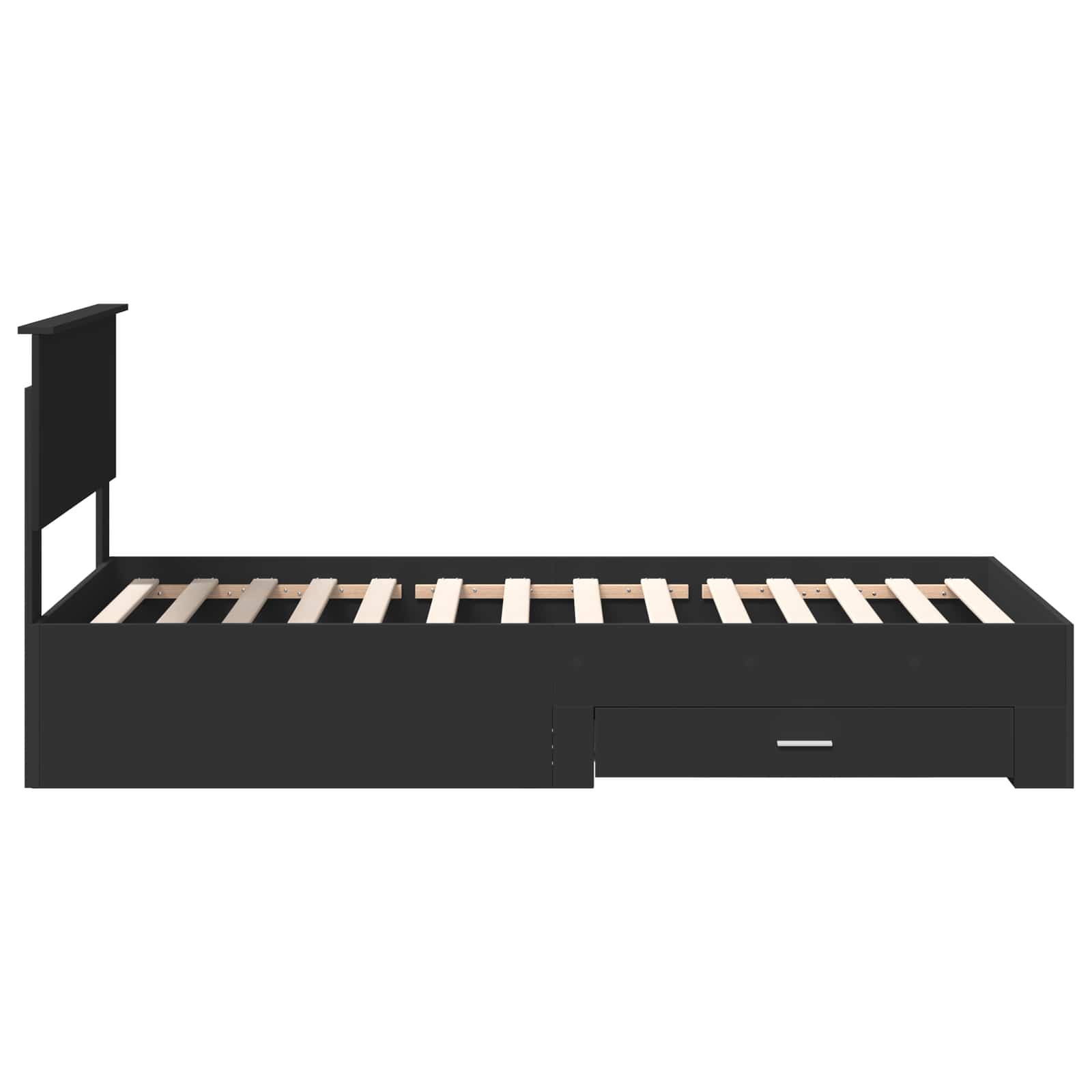 Bedframe met lade Zwart en Zilver 75 x 190 cm Bewerkt hout is nu te koop bij PeponiXL, paradijselijk wonen!