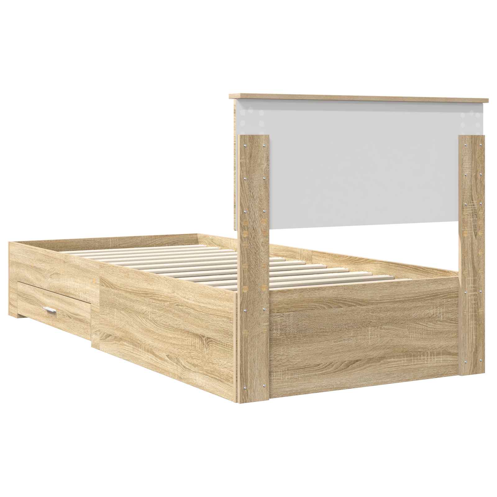 Bedframe Sonoma Eiken en Zilver 75 x 190 cm Bewerkt hout is nu te koop bij PeponiXL, paradijselijk wonen!